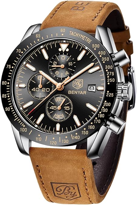 BENYAR Mens Watches Quartz Analog Chronograph Waterproof Wrist Watches for Men Fashion Business Work Casual Sport Dress Watch with Calendar