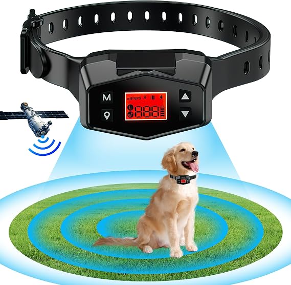 GPS Wireless Dog Fence Dog Collar Electric Fence Electric Wireless Pet Fence Pet Containment System Adjustable Warning Strength Waterproof Electric Fence for Most Dogs Outdoor(Black)