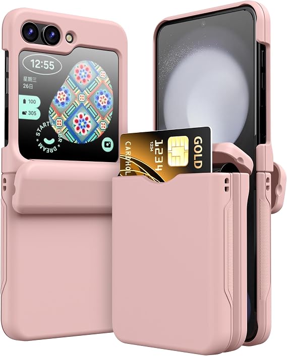 for Samsung Galaxy Z Flip 5 Case Cover with Card Holder Pink