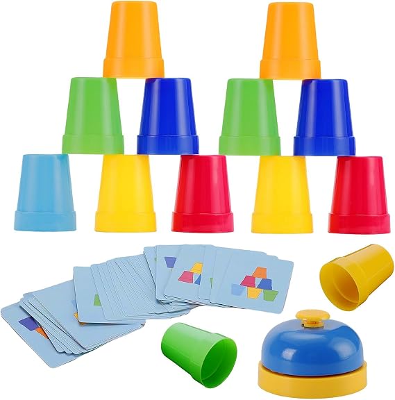 SEISSO Speed Stacking Match Cups Game for Toddlers and Kids, 30 Colored Stacking Cups54 Pattern Cards & 1 Bell, Montessori Learning Toy for Preschool Boys Girls, Focus Reaction Family Game Age 3+