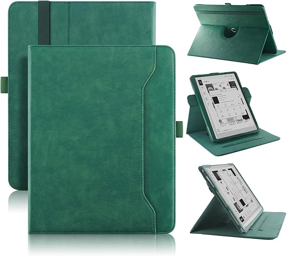 360° Rotation Case Compatible with Boox Tablet Go 10.3 ePaper E Ink 10.3inch e-Book Smart Cover with Hand Strap Card Slot and Auto Sleep/Wake,Green