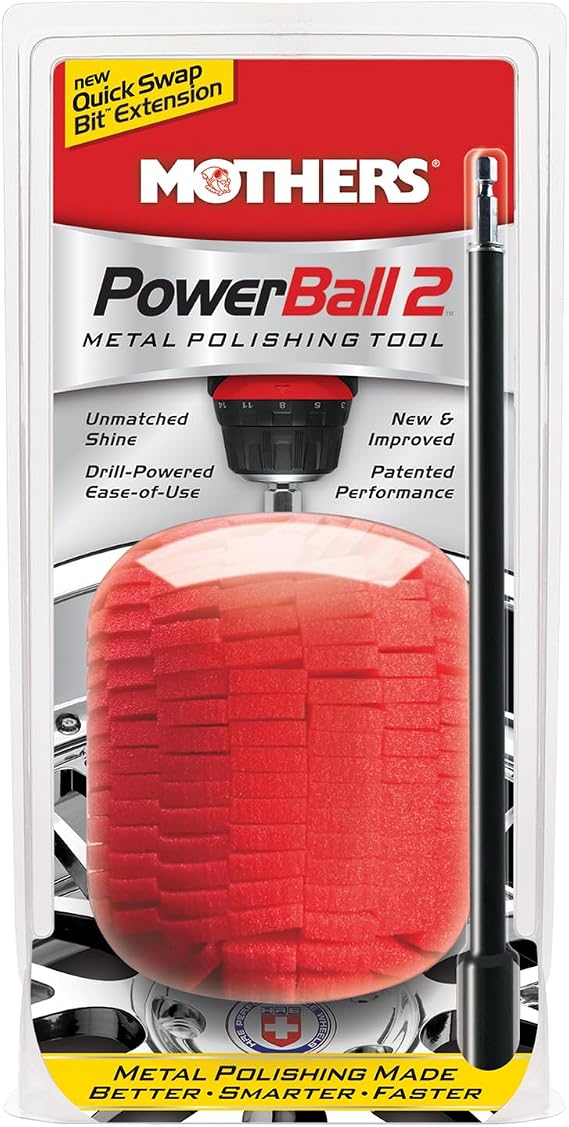 Mothers PowerBall 2, Polishing Tool with 10 Quick Swap Bit (05143) | Drill-Powered, Polishes Deep-Dish Wheels & Tight Areas with Ease, Delivers Fast & Unmatched Shine