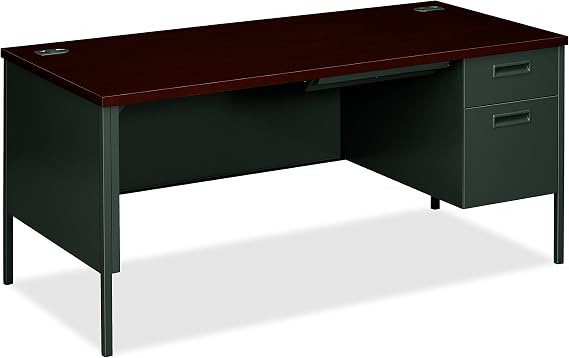 HON HP3265R.N.S Metro Classic Charcoal Finish Laminate Right Pedestal Desk with 1 Box/1 File Drawer, 66"W, Mahogany