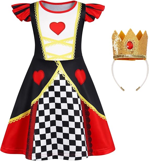Queen of Hearts Costume Girls Kids Halloween Outfit Christmas Birthday Gift