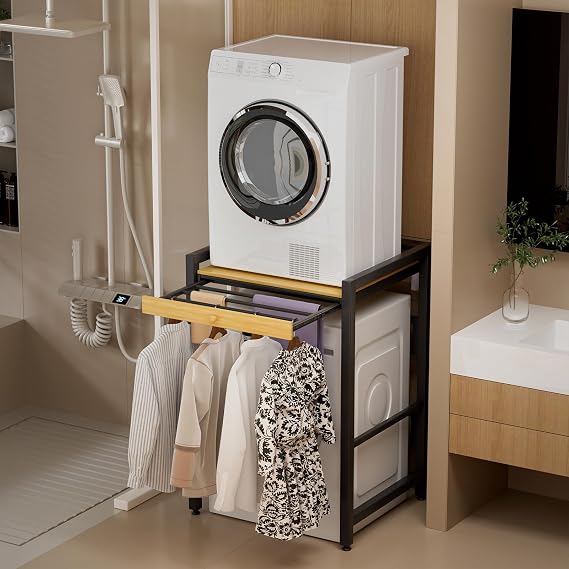 Washer Dryer Stand Stacking Kit, Tumble Dryer Stacking Kit Sliding Shelf Countertop, Space Saving Laundry Storage Unit, Freestanding Washer Dryer Shelf, 200KG Load Capacity