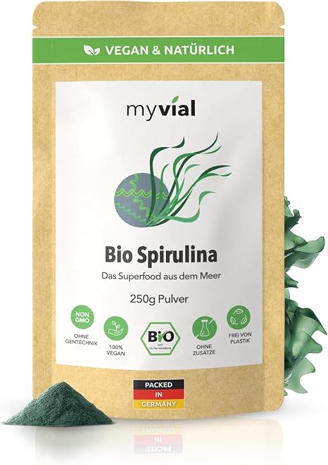 Bio Spirulina Pulver 250 g – 100 % rein & vegan – ohne Zusätze plastikfrei verpackt – reich an pflanzlichem Protein & B-Vitaminen – laborgeprüft aus kontrolliertem Anbau