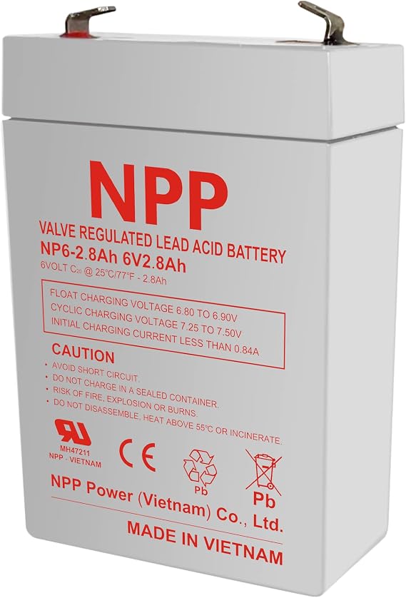 NPP NP6-2.8Ah 6V Rechargeable AGM Battery, 6 Volt 2.8Ah Small Sealed Lead Acid Battery for Attendance Machine, Security Alarm System and Mini Instrument Replace PS-628 SLA0895 CB628P