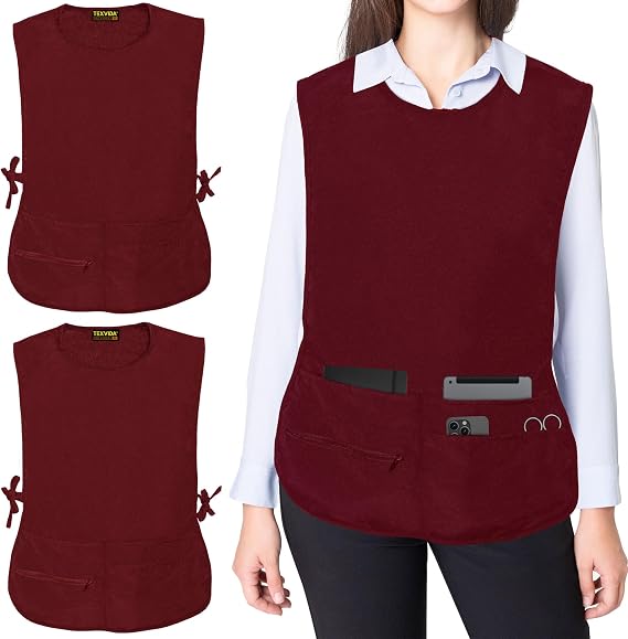 5 Pockets Cobbler Aprons for Women Men (Pack of 2) Zipper Pocket Smock Apron