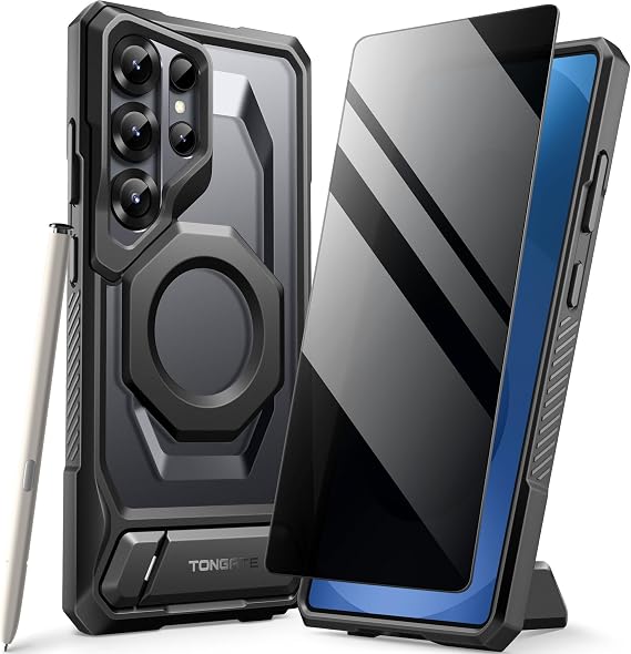 TONGATE Magnetic for Samsung Galaxy S25 Ultra Case with Metal Stand, Black