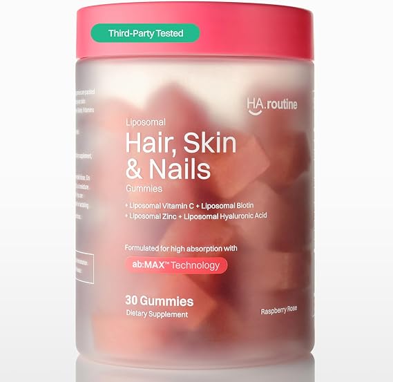 Haroutine Hair Skin & Nails Vitamins, Biotin Gummies for Hair Growth | 2500 mcg Biotin, 1200 mcg Vitamin A & 2 mg Vitamin E, Raspberry Rose Flavor