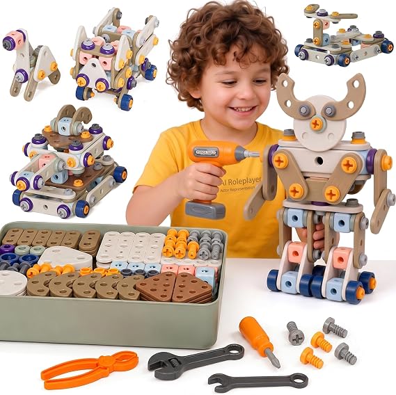 2026 New Kids Tool Set, 211 Pcs STEM Building Toys for Ages 3-8 | Tools for Kids, Toddler Tool Set, Building Toys for Kids Ages 4-8, Erector Sets for Kids Ages 4-8, Toy Building Sets