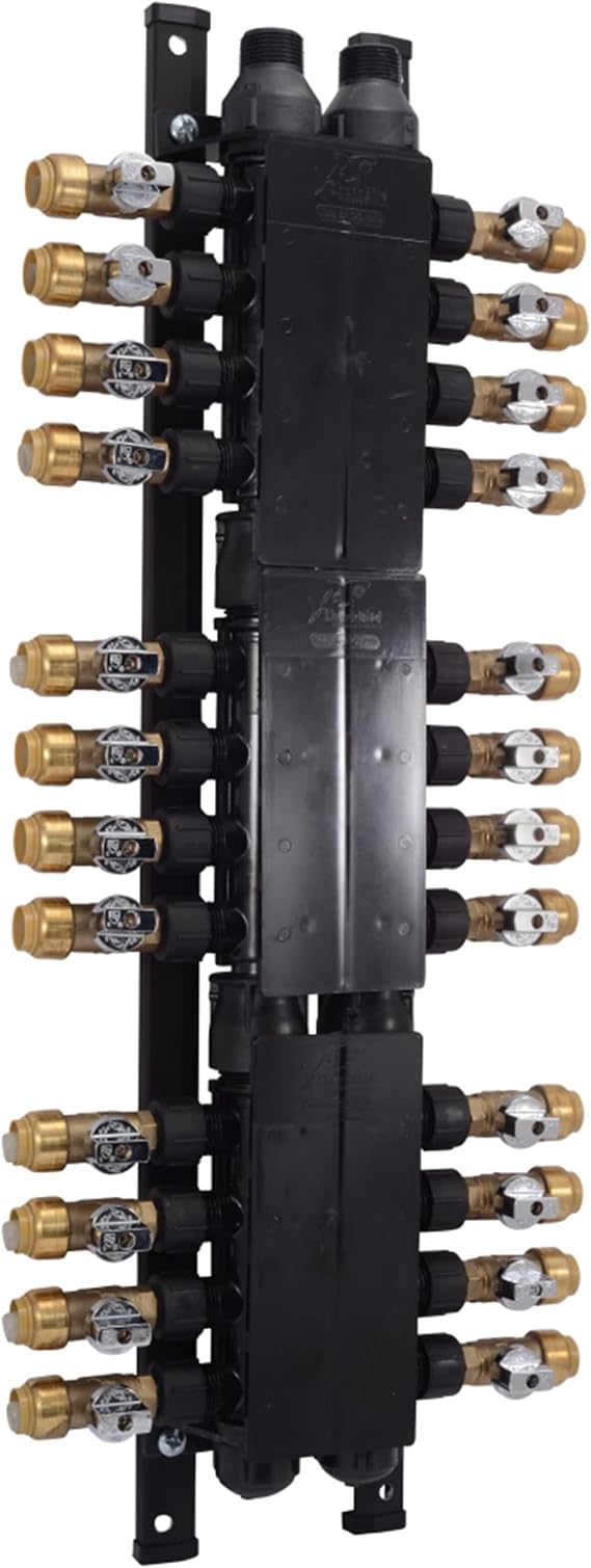 SharkBite 24 Port Home Run Manifold 3/4 Inch MNPT Inlet x 1/2 Inch Push to Connect Brass Ball Valve Outlets, PM024SB