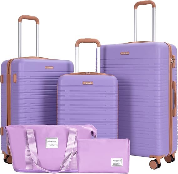 Travelhouse Luggage Sets 5 Piece Suitcases with Wheels ABS Hardshell Suitcase Set a Travel Bag and a Toiletry Bag Spinner Wheels Carry on Suitcase with TSA Lock (Purple)