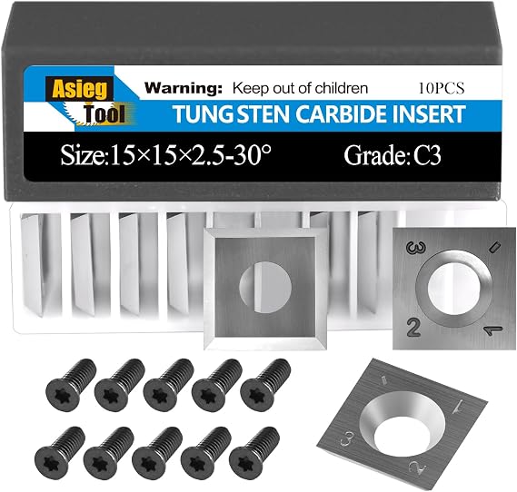 15mm Standard Square Straight Tungsten Carbide Replacement Cutter Inserts Knives 15mm x 15 x 2.5mm for Woodworking Spiral Helical Planer Head and DIY Wood Lathe Turning Tools 10pcs