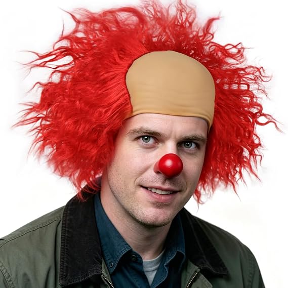BESTBEL Short Red Wavy Frizzy Wig for Men Red Clown Cosplay Wig | Anime Synthetic Wig for Halloween Cosplay Mens Cosplay Outfit for Costume Party +Hair Net