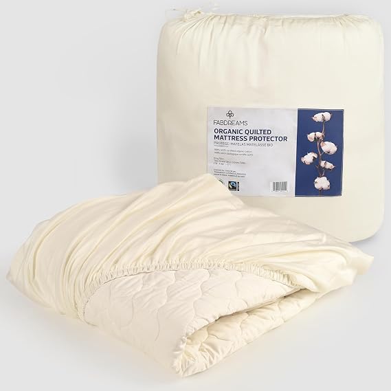 FABDREAMS Organic Quilted Mattress Protector Twin Size | Mattress Pad| Mattress Cover| Naturally Breathable | Noiseless| Fits up to 17" Deep Pockets| Temperature Regulating | Ivory