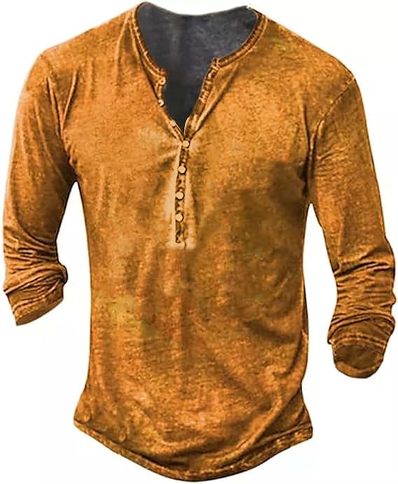 Men's Long-Sleeves/Short Sleeves Henley Shirt Men's Casual Shirt Vintage Lightweight Cotton Slim Fit T-Shirt