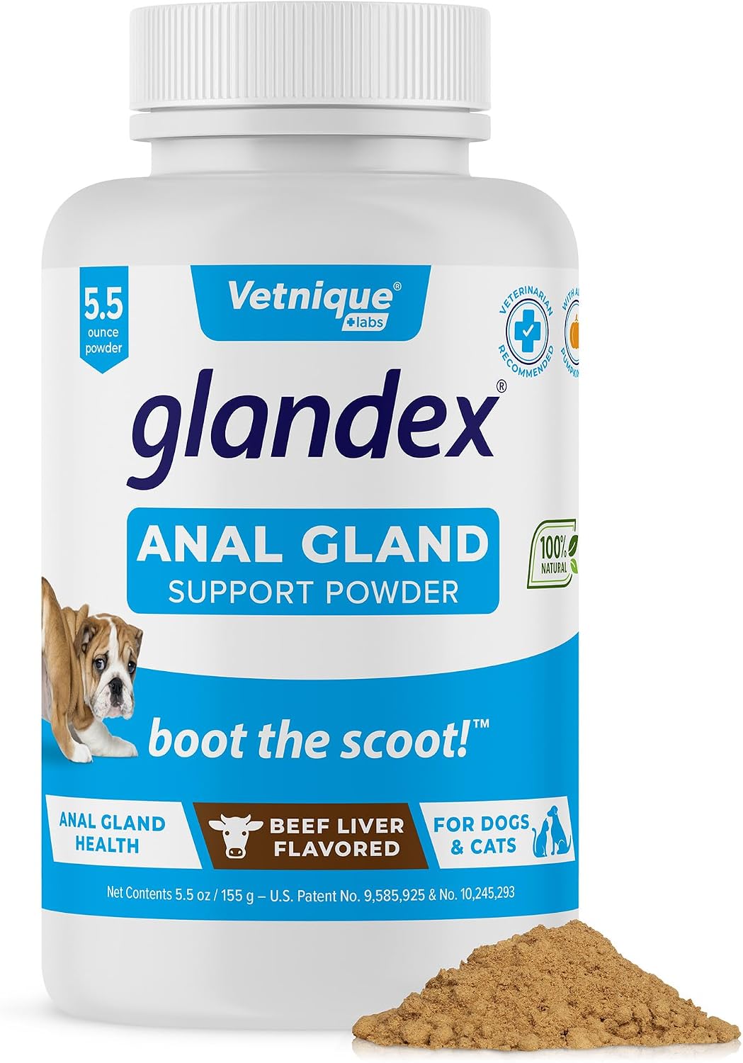 Glandex Dog Fiber Supplement Powder for Anal Glands with Pumpkin, Digestive Enzymes & Probiotics - Vet Recommended Healthy Bowels and Digestion - Boot The Scoot Beef Liver, 5.5oz Powder