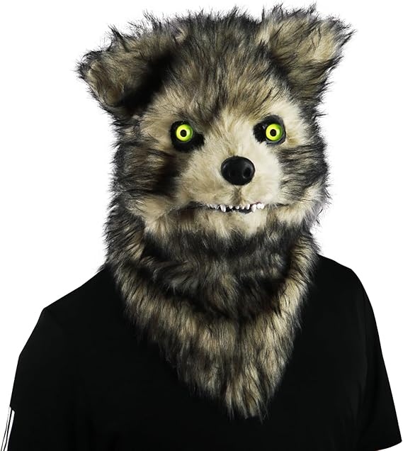 Cosermart Wolf Mask Furry Fox Funny Dog Masks Scary Bear Realistic Moving Jaw - Plush Faux Fur Animal Head