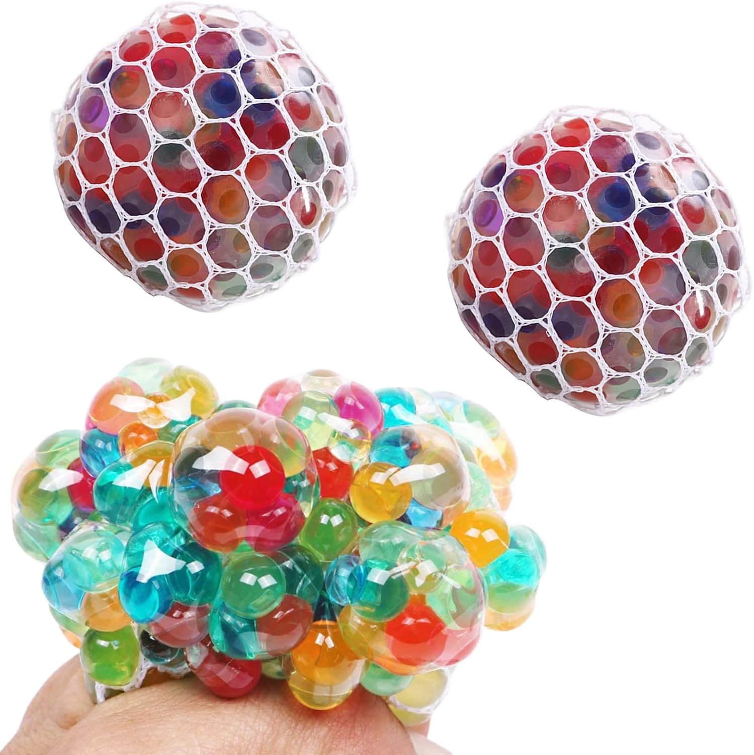 Squeeze Ball 2 Pieces Grape Ball Rainbow Ball Squeeze Stress Relief Ball Crystal Sensory Toy Stress Relief Toy Mesh Ball Decompression Goods for Children and Adults 2 Pieces, 2.4 inches 6 cm