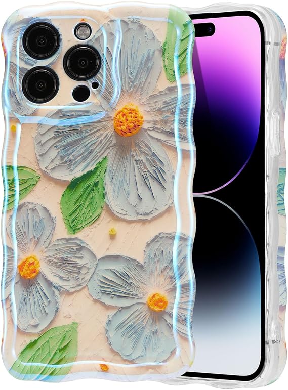 EYZUTAK Case for iPhone 13 Pro, Colorful Oil Painting Flower, Blue Green