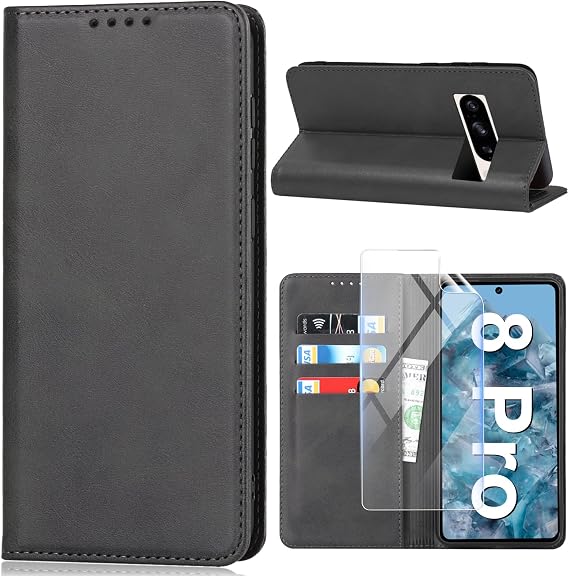 Mobile Phone Case for Google Pixel 8 Pro Case Protective Case Pixel 8 Pro 5G PU Leather Wallet Card Slot Stand Function Shockproof Flip Case for Google 8 Pro 2023 Flip Case Cover (Black)