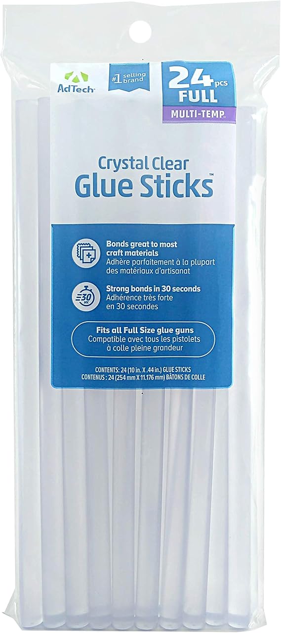 AdTech 10" Full-Size Hot Glue Sticks 24 Pack, Clear, Strong Multi-Temp Adhesive for High & Low Temp Glue Guns, Quick Bonding for Crafting, DIY & Repairs, Made in USA