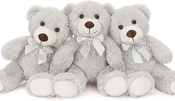 MaoGoLan Bulk Teddy Bear Baby Shower, 3 Packs Small Teddy Bear Stuffed Animals in Bulk,13.5" Small Gray Stuffed Bears Plush for Wedding,Birthday,Christmas, Party Decorations