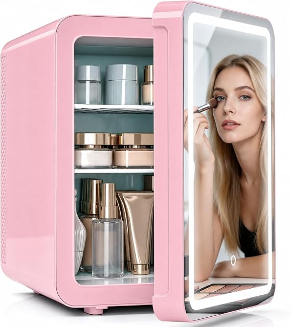 Kikihouse 16L/20L Skincare Fridge with LED Mirror, Small Fridge for Makeup