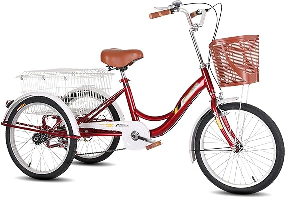 Adult Tricycle Three Wheel Bike 20 Inch Cruiser Bike with Large Basket Comfort Bicycles for Recreation Shopping Picnics Exercise Men's Women's Cycling Pedalling