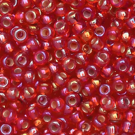 Flame Red AB Silver Lined Miyuki Japanese round rocailles glass seed beads 11/0 Approximately 24 gram 5 inch tube