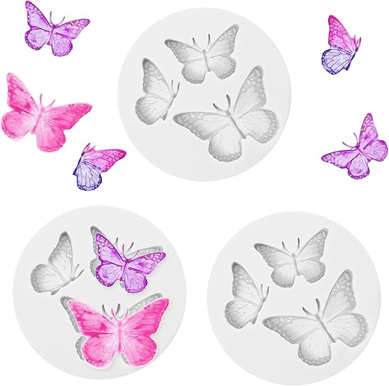 Gjinxi Butterfly Chocolate Molds Silicone, 3PCs Polymer Clay Molds for Candy Cookie Topper Desserts, Mini Butterfly Fondant Butter Mold for DIY, Non-stick Polymer Clay Butterfly Mold for Women Girl