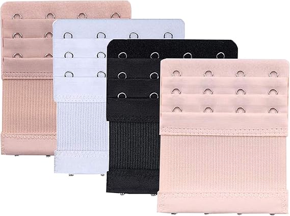 Women Bra Extender 4 Hooks 3 Rows Elastic Bra Band Hook Strap Extensions 4 Pack