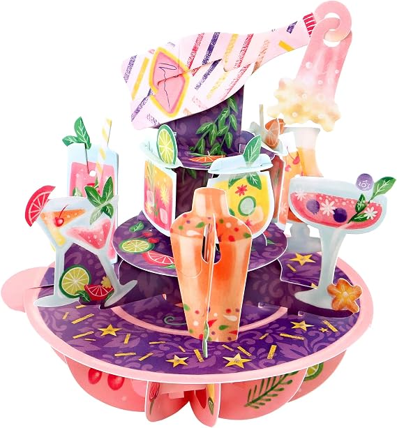 SANTORO Pirouette, 3D Pop Up Greeting Card - Birthday Cocktails - For Her, For Friends, Birthday, Congratulations, Celebration, Cocktail Party