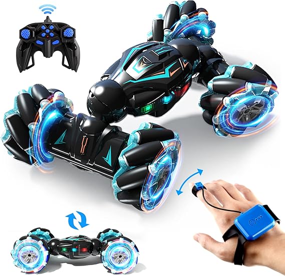 Deejoy RC Stunt Car 2.4GHz 4WD Remote Control Gesture Sensor Toy Car Double Sided Rotation Off-Road Car with 360° Flip Light Music Toy Car for Boys Girls Birthday