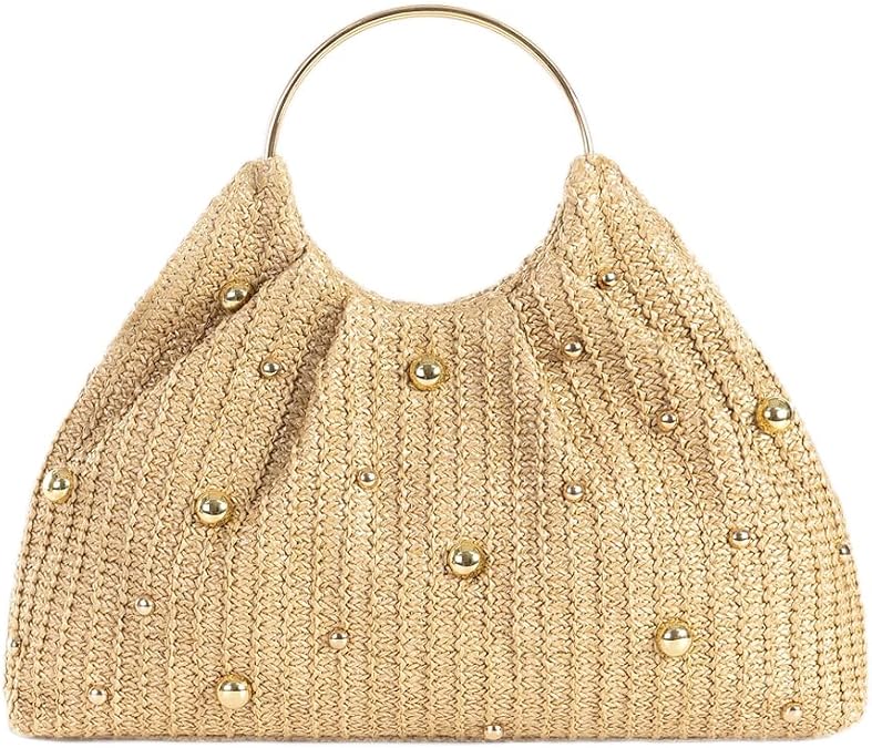 Chic Straw Clutch Purses for Women Top Handle Summer Bag Ideal Vacation Handbags Beach Woven Bag