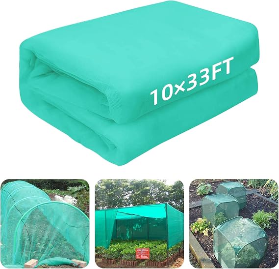 10 x 33FT Garden Mesh Netting, Ultra Fine Mesh Protection Netting Plant Covers Greenhouse Row Cover Raised Bed Screen Barrier Net for Vegetable Fruits Flowers Trees Crops, Green