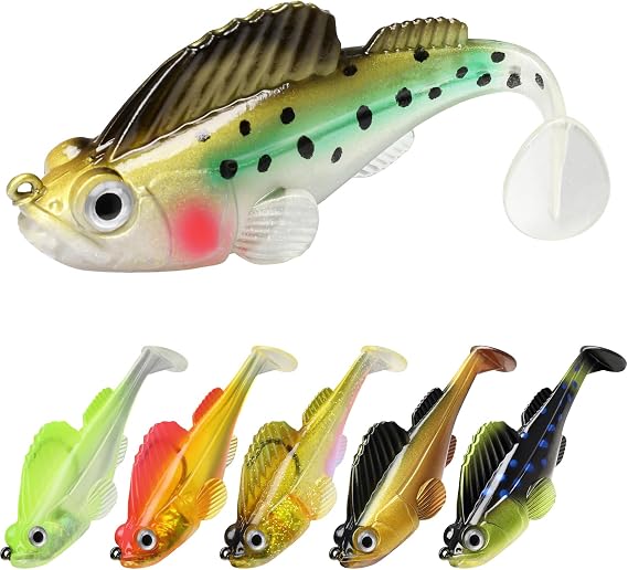 GOTOUR Pre-Rigged Soft Fishing Lures with Weedless Hooks for Bass Trout