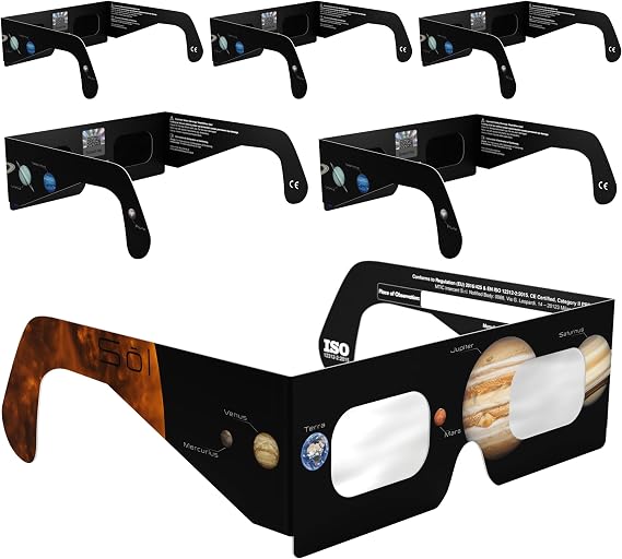 Solar Eclipse Glasses ISO 12312-2 & CE Certified – Safe Solar Viewing for Direct Sun & August 2026 Eclipse | Paper Cardboard Frame, Made in EU | For Kids & Adults