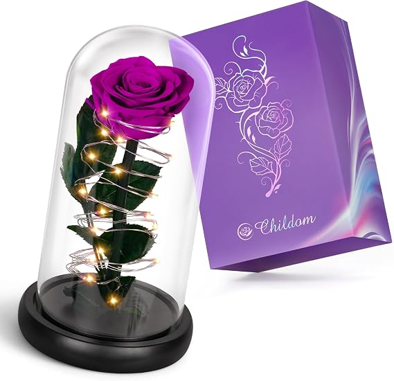 Childom Mothers Day Flowers Gifts for Mom,Birthday Gifts for Women,Purple Preserved Light Up Rose in A Glass Dome,Mothers Day Flowers Gift for Mom,Valentines Gift for Daughter,Her,Mom,Wife,Grandma