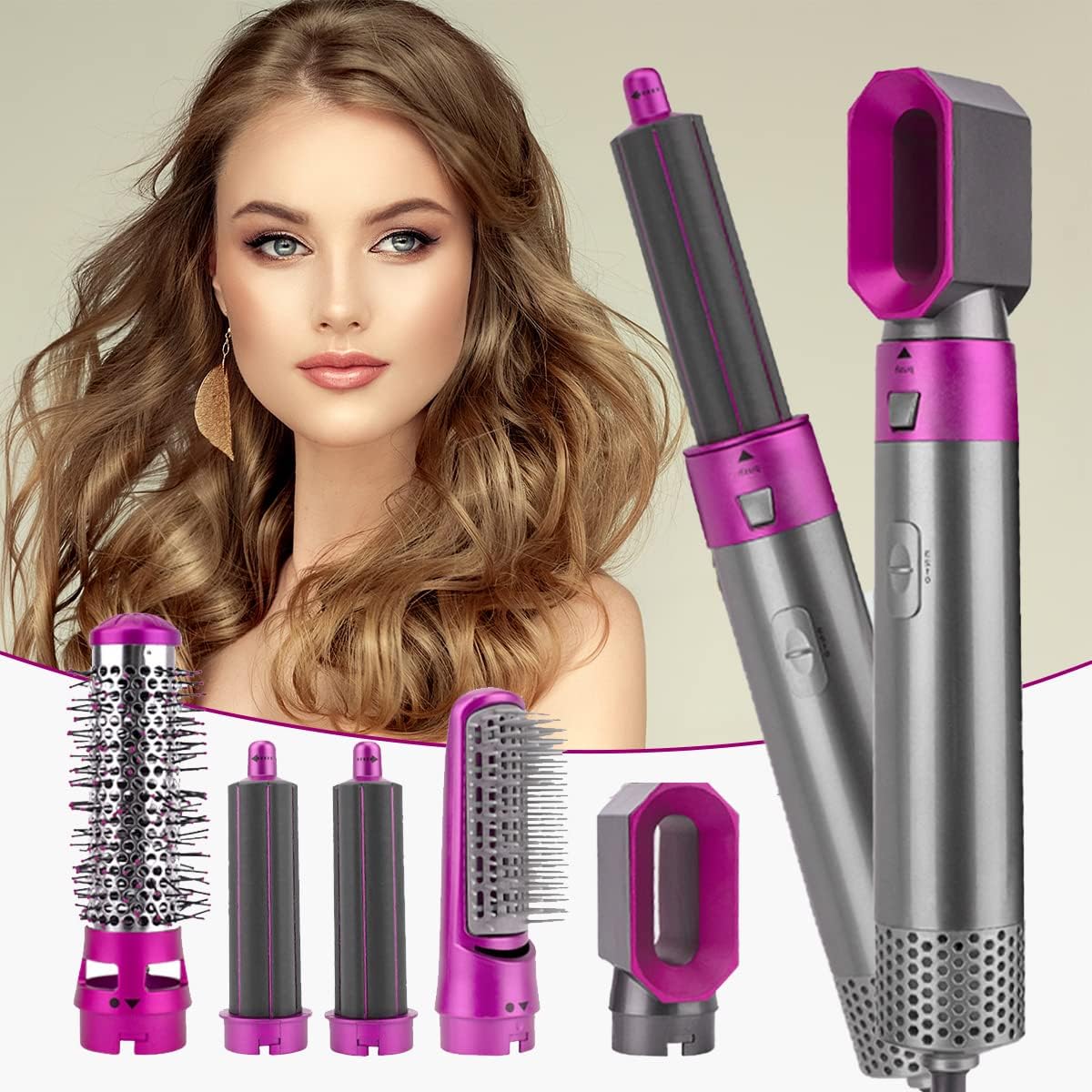 5 in 1 Hair Dryer Brush, Negative Ion Electric Hair Curler Straightner, Hot Air Styler Professional Blow Dryer Brush Comb, Multifunctional Hot Styling Tool for Hairs