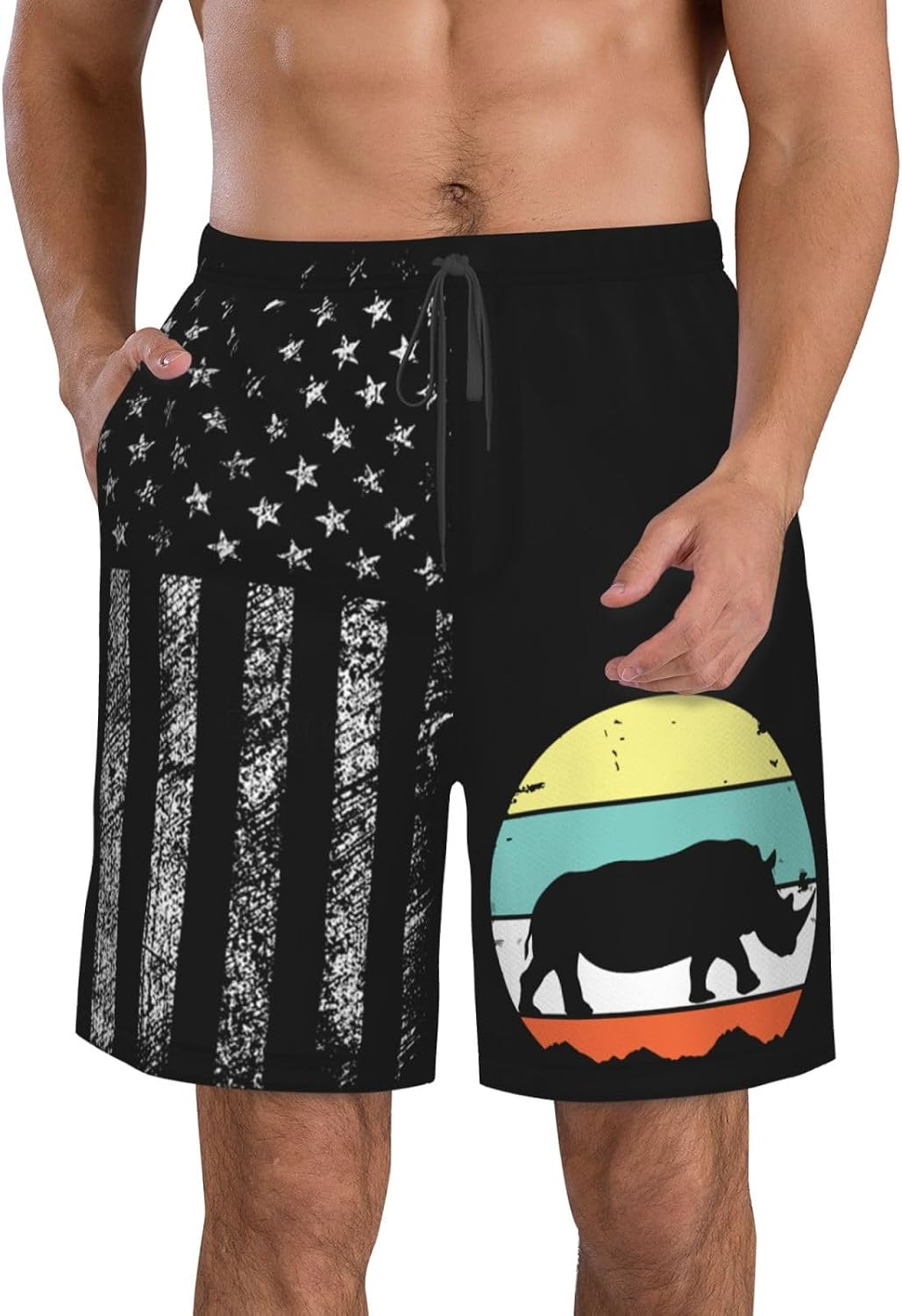 Animal Rhino Gifts Funny Rhinoceros-Mens Stretch Swimming Shorts Swim Trunks Swimwear Bathing Suits Beach Swim Suits
