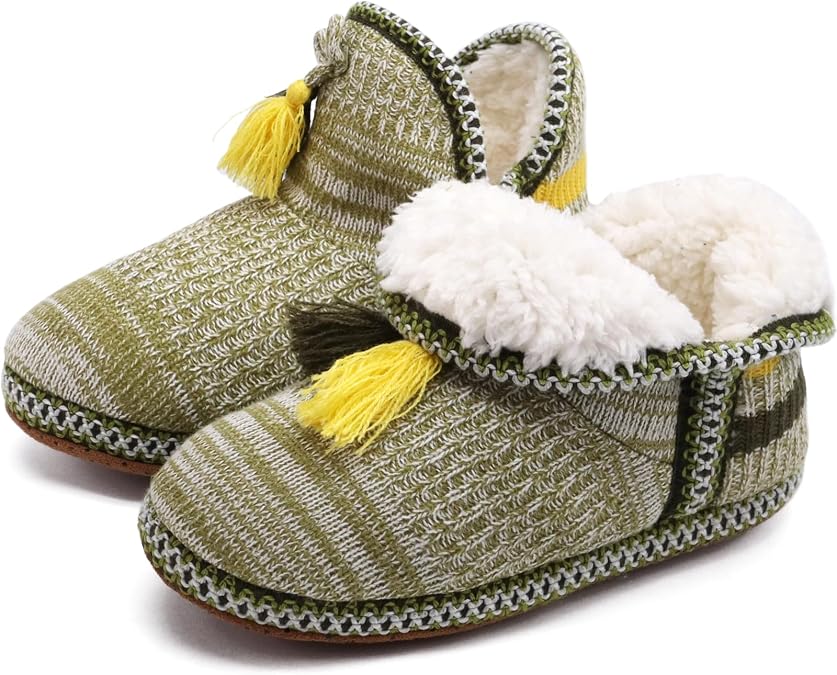 GPOS Womens Knit Faux-Cashmere House Bootie Slippers Quilted Ankle Boots