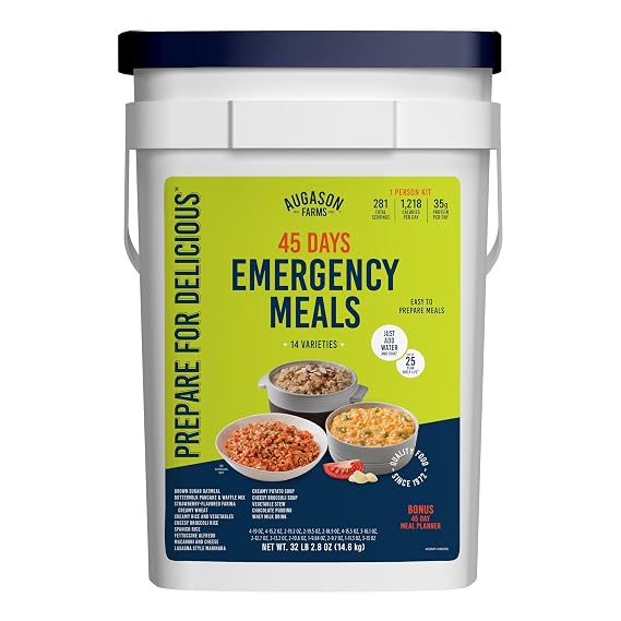 One Person 45 Day Emergency Food Supply, 281 Servings, 25 Year Shelf Life, Feeds 1 Person, 14 Meal Varieties - Survival Food Camping Essentials, Family Meals Prepared Dinner, Lunch, and Breakfast