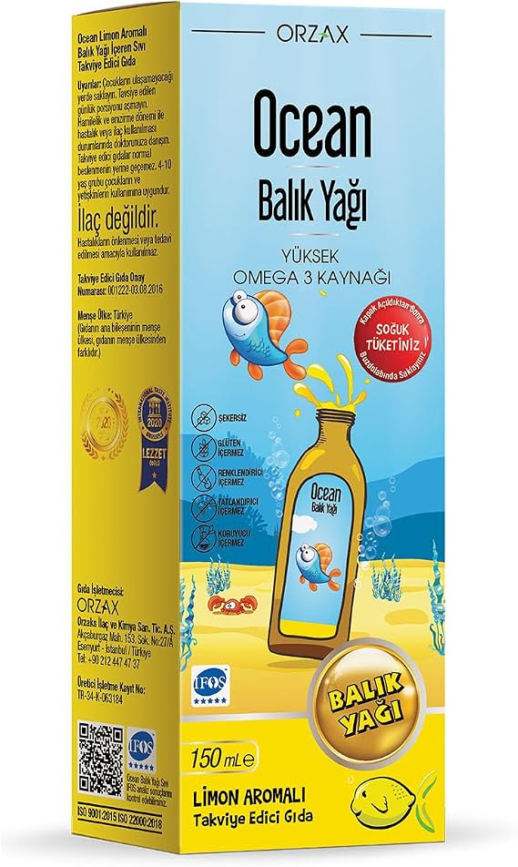 Ocean Omega 3 Limon Aromalı 150 ml Şurup Balık Yağı Gıda Takviyesi