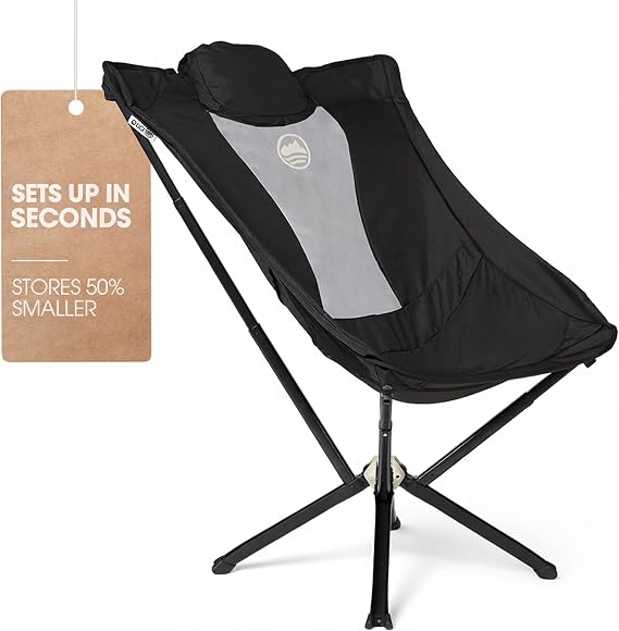 CLIQ EpiQ High Back Camping Chair with Pillow, Portable Folding, Black