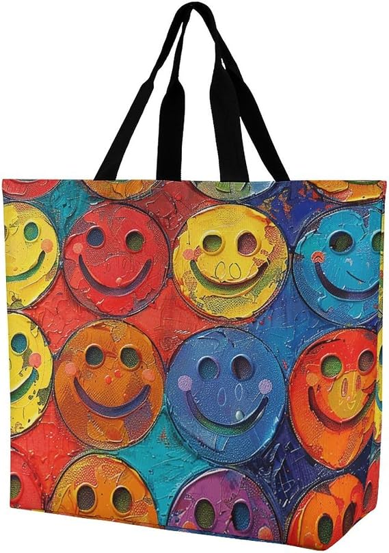 Tote Bag Grocery Bag for Women Shopping Bag Colorful Smiley Face Handbags Beach Bag Shoulder Bag for Shopping