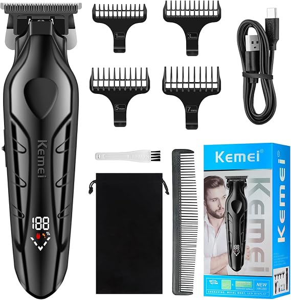 KEMEI Professional Cordless Trimmer for Men Electric Beard Trimmer Barber Hair Cutting Kit Zero Gap T Blade Trimmer with LED Display KM-2269