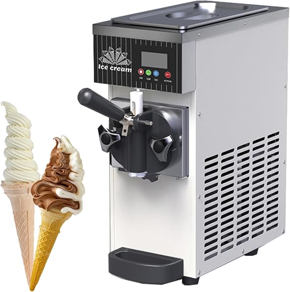 Soft Serve Ice Cream Machine, Countertop Maker with Pre-Cooling and Auto Clean, LCD Panel, Single Flavor