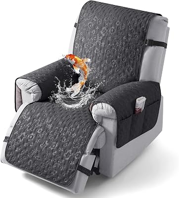 VANSOFY 100% Waterproof Recliner Chair Cover, Recliner Cover with Non-Slip Granule, Washable Reclining Chair with Pocket Furniture Protector for Kids, PetsCharcoal Gray, 23